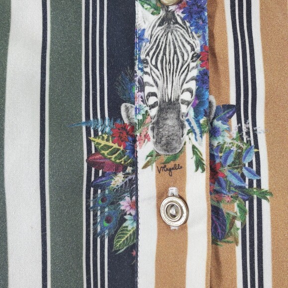 40 Vilegallo Spain Vertical Striped 1/2 Button Down Shirt Zebra Cheetah Leopard - Picture 9 of 11